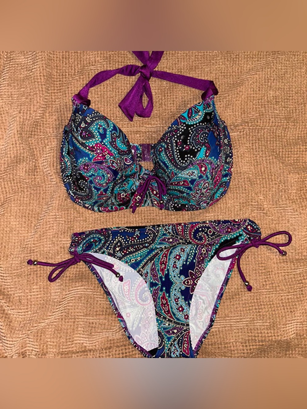 Pour Moi Paisley Underwire Halter Bikini Set US 34H Top & Size 8 Bottom